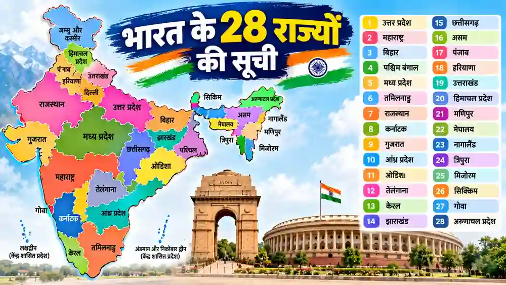 भारत के 28 राज्यों की सूची – भारत का मानचित्र और सभी 28 राज्यों के नाम